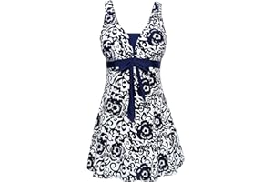 Sixyotie Womens One Piece Swimsuit Tummy Control Swimwear Floral Printed Swimming Costume with Skirts