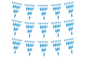 ‎LOMYLM 30m Oktoberfest Deko Wimpelkette Blau Weiß Girlande, 3St Oktoberfest Bayrische Wimpelkette Dreiecksfahnen Girlande Fotorequisitten Bayrische Dekoration, Flagge 20 x 30 cm, einzelne Bannerlänge 10m