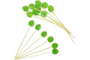 AWCIGG® 100 Pezzi Stuzzicadenti da Cocktail, Stuzzicadenti Decorativi in Legno con Foglie Tropicali, Bastoncini da Cocktail Lunghi, Decorazioni per Cocktail per Feste Tropicali Estive e Hawaiane