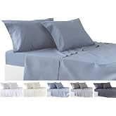 Todocama 4-Piece Bedding Set &ndash; Fitted Sheet &ndash; Top Sheet &ndash; Two Pillowcases 50 x 80 cm (Bed 180-180 x 190/200 cm, Grey Blue)