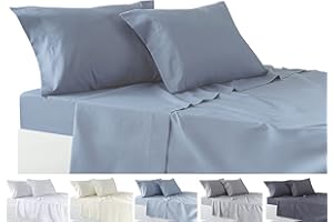 Todocama – Juego de Sábanas de 4 Piezas – Sábana Bajera Ajustable – Encimera - Dos Fundas de Almohada de 50x80cm. (Cama 135-135x190/200 cm, Azul grisaceo)
