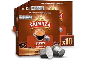 Saimaza Café Fuerte Espresso 9 - 200 cápsulas de aluminio compatibles con máquinas Nespresso (R)* (10 Paquetes de 20 cápsulas