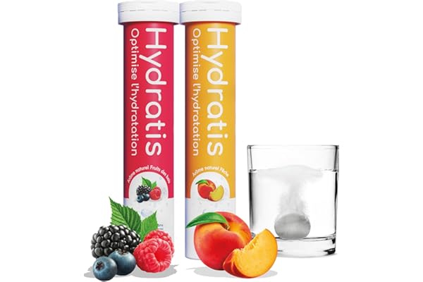 HYDRATIS - Pastilles Hydratation Electrolytes - Mix Fruits des Bois + Pêche - Améliore l'Hydratation et Favorise l'Énergie - Formule Isotonique - Sport, Récupération - 2 tubes (40 Pastilles)