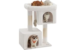 Feandrea Drapak dla kotów, 101 cm, XL, domek dla bardzo dużych kotów do 20 kg, duża platforma, 2 legowiska dla kotów, sizalowe pnie, kremowo-białe PCT614T01