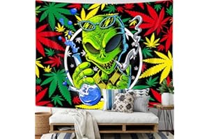 Wathon Trippy Weed - Arazzo da parete con foglie di marijuana aliena, per camera da letto, psichedelico, tie-dye, da uomo, stile hippie, decorazione artistica da parete, 152 x 102 cm