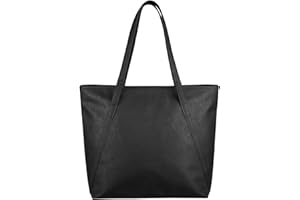 Kememo Large Tote Bag with Zip, Waterproof Faux Leather Tote Bags for Women Top Handle Ladies Handbags with Inner Pocket for Work School Shopping, Black