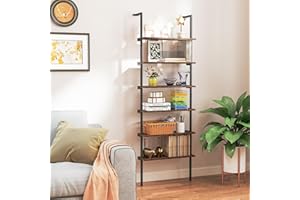 GIANTEX Regał drabinkowy, 60 x 20 x 183 cm, regał na książki z 6 poziomami, przemysłowy regał stojący z metalową ramą, regał wystawowy do domowego biura i salonu (brązowy)