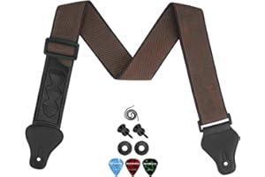 ROTOPATA Guitar Strap with 3 Pick Holders, Genuine Leather/PU Ends, Adjustable Length from 33" to 55", Soft Cotton Straps for Acoustic Bass Electric Guitars