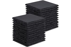 24 Pieces Slate Drink Coasters, GOH DODD 4 Inch Black Coasters Stone Coaster Set, Laser Engraving Blanks with Anti-Scratch Bottom for Home Office Kitchen Housewarming Gifts Wedding Party, Square