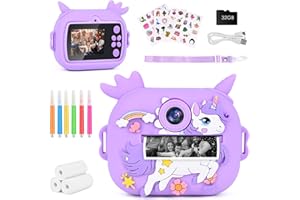 AMBESTY Aparat dla dzieci, aparat cyfrowy dla dzieci z papierem do drukowania, karta TF 32 G, ekran 2,4 cala, 1080p, natychmiastowy druk, prezent na Boże Narodzenie dla dzieci w wieku 3-12 lat