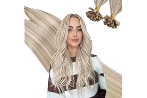‎UGEAT Ugeat Extensions Echthaar Bondings Blond Highlight Echthaar Extensions mit Keratin Bondings 35cm Remy Echthaar Aschblond mit Weißblond U Tip Extensions Echthaar Bondings Extensions 50s 50g #18/613