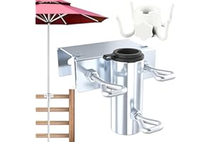 DBPBToU Pied de parasol en métal, Pied parasol Balcon réglable, Attache parasol Balcon avec Crochet pour parasol, Convient pour Les chariots de Salle à Manger (Horizontal)