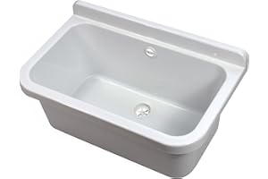 ‎VBCHOME VBChome Ausgussbecken 55 x 34 x 21 cm Spülbecken Waschtrog mit Überlauf Waschbecken für Gewerbe Waschraum Garten inkl. Ablaufgranitur