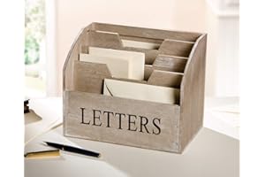‎DEKOLEIDENSCHAFT Briefbox "Letters" aus Holz, grau, 4 Fächer, Briefablage, Briefständer, Briefhalter