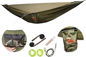 ‎MAJESTIC SPORT MAJESTIC SPORT Hamak z moskitierą Hedera, łatwy do przenoszenia, na wycieczki w góry, do lasu, łatwy montaż, na kemping, plażę, hamak turystyczny, 330 x 150 cm, 300 kg, zielony