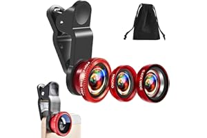 COMBLU Obiektyw aparatu do telefonu, zestaw obiektywów do aparatu telefonicznego, obiektyw aparatu 3 w 1, uniwersalny obiektyw rybie oko + obiektyw szerokokątny + zestaw soczewek do aparatu makro do