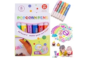 Rablue 6 PCS Popcorn Pens, Magic Puffy Pens Bubble Popcorn Drawing Pens, 3D Art Safe Puffy Pens for Kids, Magics Colour DIY Bubble Popcorn Drawing Pens for Greeting Card(A)