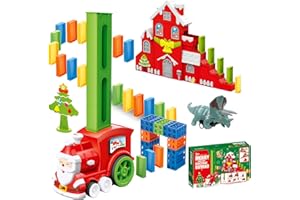 OBEST Christmas Domino-Zug Spielzeug Set, 120Pcs Automatisch Domino Elektrischer Weihnachten Musical Zug, Santa's 48Pcs Domino StapelBlöcke und Haus, Lernspielzeug Zug Geschenk für Kinder ab 3 Jahren