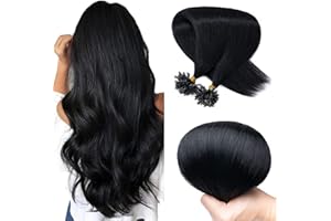 SEGO Extension Capelli Veri Cheratina Dura 100 Ciocche 50g U Tip Nail Invisibili 100% Remy Human Hair Naturali Indiani 35cm #1 Jet Nero