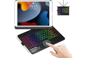 GAOJIE Étui avec Clavier avec Touchpad pour iPad 9ème/8ème/7ème Génération, Rotatif à 360° Coque pour iPad avec Mise en Veille/Réveil Automatique, 7 Rétroéclairages AZERTY Français Bluetooth Clavier(Noir)