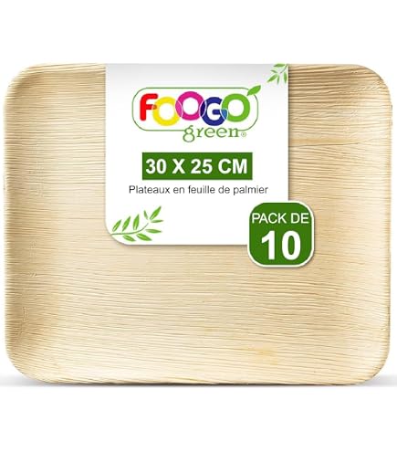 10 Bols Jetables En Feuille De Palmier FOOGO Green - 20cm, 1000ml, Écologiques Et Compostables