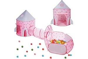 MEERO LONDON Indoor/Outdoor Children's Playhouse, 3 in 1 Foldable Tent with Crawl Tunnel Play House Ball Pit with Zipper Storage Bag