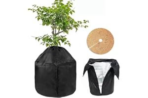 JIAHUADE Worki do roślin doniczkowych 50 x 45 cm, z tarczą z filcu kokosowego Ø 43 cm, ochrona cieplna do doniczek, ze sznurkiem i zawiasami, zimowa ochrona roślin doniczkowych (czarny)