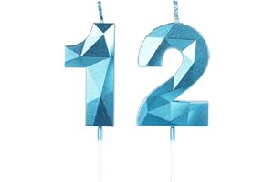 Yiran 12th Birthday Candles, Number 12 Candle, Blue Candle for Cake, Happy Cake Candles Topper Decorations Boys Men Party Wedding Anniversary Supplies