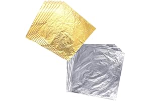 FLZONE Feuille d'or Imitation Feuille d'argent,200 Feuilles Feuille d’Or pour Projet d'art d'ongle,Décoration de Bricolage (14x14cm)