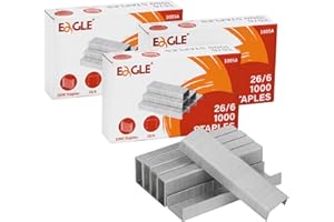 Eagle Agrafes, longueur de jambe standard 6,35 mm, 1000 agrafes par boîte, lot de 3 boîtes, 3000 agrafes au total