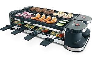 Korona 45072 Raclette pieghevole per 8 persone I raclette 2 in 1 I con 8 padelle e spatole I con piastre antiaderenti I utilizzabile in modo flessibile grazie al giunto a 90° e a 180°