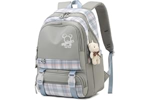 JANSBEN School Bag for Girls Boys Backpack Water Resistant Primary Junior Casual Daypack Teenage Rucksack with Laptop Compartment & Anti Theft Large Multi-Pocket Grey nylon(21L)