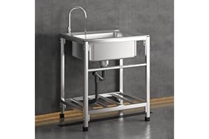 MJYDKBZ Lavello autoportante,Lavello in Acciaio Inox con Rubinetto Lavandino Commerciale 52x38x75cm Lavandino Camper per Cucina, Ristorante, Caffè, Garage, Interno, Esterno
