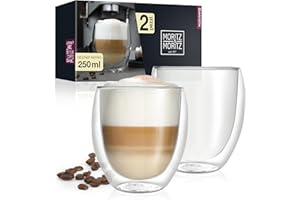 Moritz & Moritz Barista Roma 2 Bicchieri per cappuccino con doppio strato di vetro da 250 ml – Bicchieri per il caffè, il tè oppure per il dessert - Lavabili in lavastoviglie