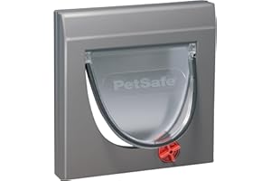 PetSafe - Klassische Manuelle Katzenklappe mit 4 Verschlussoptionen - Flexibler Zugang, Robustes Design - Grau, Tunnel inklusive