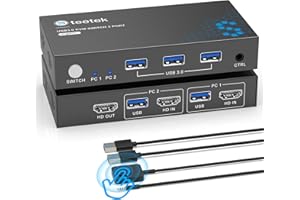 HDMI KVM Switch 2 PC 1 Monitor, 4K@60Hz | KVM Switch zum Teilen von Tastatur/Maus/Drucker über USB 3.0-Hub, Desktop-Controller & EDID-Emulation – Ideal für Gaming/Büro/Home-Kino