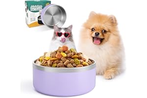 IKITCHEN Cuenco para Perros para Comida y Agua, Cuenco de Acero Inoxidable de 1,2 l, Antideslizante, Aislamiento de Doble Pared con Parte Inferior de Goma para Perros/Gatos Mediano/Grande(40oz/5tazas, Lila)