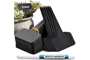 Orrdiffi 100Stk Plastik pflanzschilder für draussen wetterfest 6 * 10cm,Kunststoff Stecketiketten Pflanzenschilder zum Beschriften und Stift,kräuter schilder etiketten pflanzen (Schwarz)