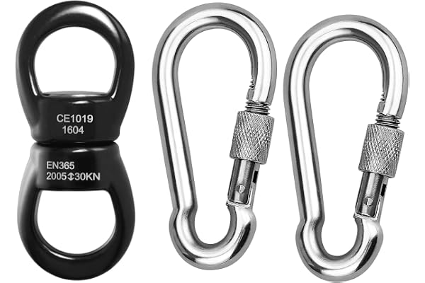 MALAYAS 30 KN Poulie Plus Sûre Rationnel Produit Suspendu Escalade Crochet Pivotant Accessoire 360 Degré Corde Pivot Connecteur pour Escalade Aérien Danse Hamac et Swing avec 2 pcs Mousquetons