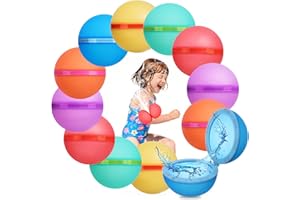 DIFERTES Globos de Agua Reutilizables, 12 Bolas Agua Rellenables, Silicona Pelotas de Agua Llenado Rapido para Juegos Agua, Sin Fugas, Sin Dolor al Impactar
