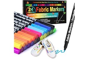 KERIFI 24 Textilstifte Textilfarbe Waschmaschinenfest- Textilmarker Stoffmalstifte Stoffmalfarben Waschfest für T-shirt Stoffbeutel Lätzchen Baumwolltasche Zum Bemalen Bastelset Kindergeburtstag