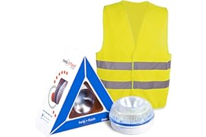 HELP FLASH SMART - luz emergencia AUTÓNOMA, señal v16 preseñalización peligro+linterna, homologada, DGT, base imantada, activación AUTOMÁTICA, hecho en España, y REGALO CHALECO reflectante HOMOLOGADO