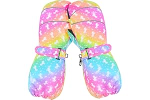 AuSletie Kids Winter Mittens Waterproof Snow Ski Gloves for Girls, Warm Sherpa Lined Long Cuff Snowboard Gloves