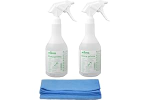 BIZZICO Edelstahlpflege/Aluminium Pflege/Aluminiumreiniger/Metallflächenreiniger/Edelstahlreiniger/Eloxal Reiniger mit Mikrofasertuch Blau für Oberflächen (2 Flaschen Reiniger = 1,5 Liter)