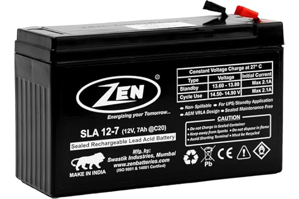 ZEN 12V 7Ah SMF VRLA Battery Solar for UPS, Inverters, More Applications Zen SLA 12-7