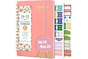 BLESWIN Planer Kalendarza 2024-2025, 18 Miesięcy do Tygodniowego Notatnika z Miesięcznymi Zakładkami, Kalendarz Miesięczny A5 na Spirali z Notatkami do Użytku Biurowego i Szkolnego