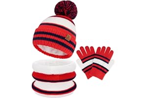 Bequemer Laden Kids Toddler Winter Hat Gloves Infinity Scarf Set Warm Beanie Hats Neck Warmer with Thick Fleece for Boys Girls Age 2-7 Baby Gifts