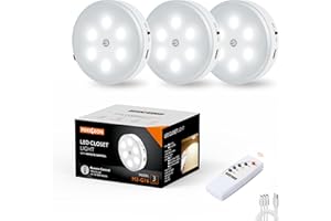 MEKKLEON Luci a disco con telecomando, 1000 mAh, ricaricabili sotto l'armadio, luci a LED per armadio, confezione da 3 luci per rubinetto, senza fili, per sotto armadi, corridoio, scale, armadio