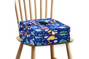 FAVUIT Booster Seat for Dining Chair Dismountable Washable Table Increasing Cushion with 2 Adjustable Straps Safety Buckle Non-Slip Bottom Travel Dining Chair Pads for Kids (Dinosaur Blue Upgrade)