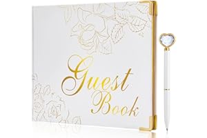 ZZOHAA Hardcover Guest Book&Pen-Decorate for Weddings,Birthdays,Baby Shower Anniversaries,7"×9",60 Pages Photo Album Sign-in Guest Book with Gold Foil & Gilded Edges(White)
